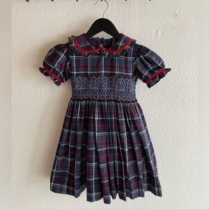 Pomme Cannelle Plaid Kids Dress with Red Accents